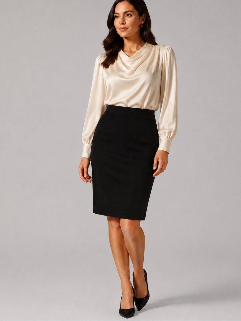 Forever‎ 21 Black Pencil Skirt Knee Length Career Office Wear Size Large